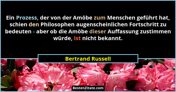 Ein Prozess, der von der Amöbe zum Menschen geführt hat, schien den Philosophen augenscheinlichen Fortschritt zu bedeuten - aber ob... - Bertrand Russell