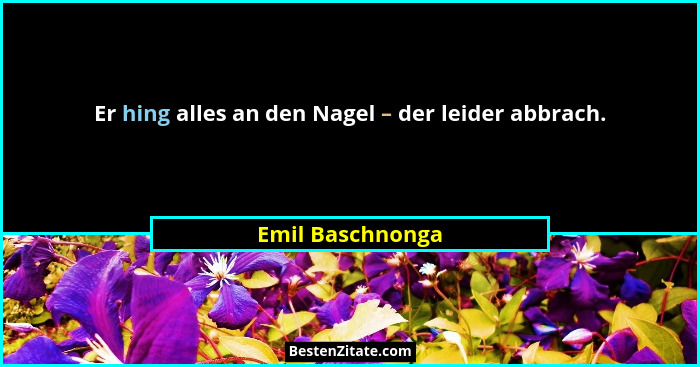 Er hing alles an den Nagel – der leider abbrach.... - Emil Baschnonga