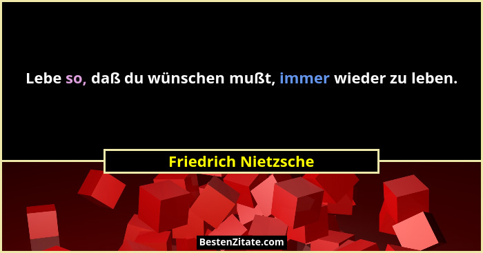 Lebe so, daß du wünschen mußt, immer wieder zu leben.... - Friedrich Nietzsche