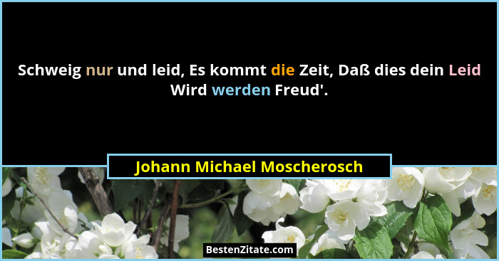 Schweig nur und leid, Es kommt die Zeit, Daß dies dein Leid Wird werden Freud'.... - Johann Michael Moscherosch