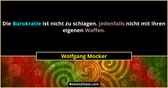 Die Bürokratie ist nicht zu schlagen. Jedenfalls nicht mit ihren eigenen Waffen.... - Wolfgang Mocker