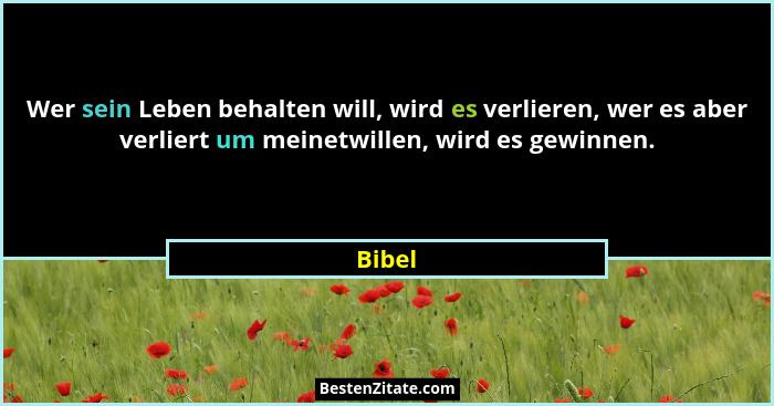 Wer sein Leben behalten will, wird es verlieren, wer es aber verliert um meinetwillen, wird es gewinnen.... - Bibel