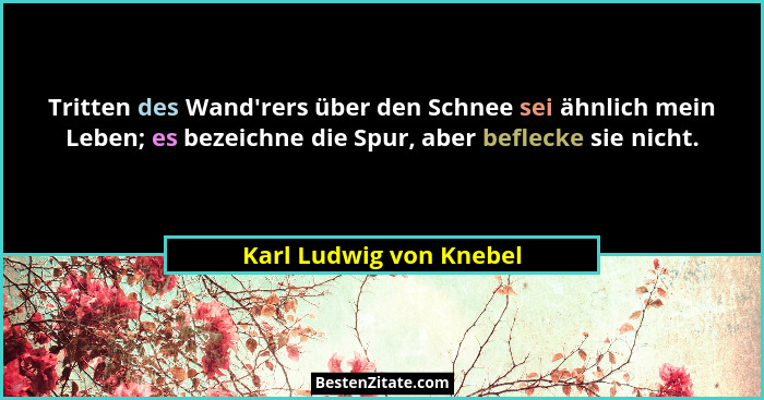Tritten des Wand'rers über den Schnee sei ähnlich mein Leben; es bezeichne die Spur, aber beflecke sie nicht.... - Karl Ludwig von Knebel