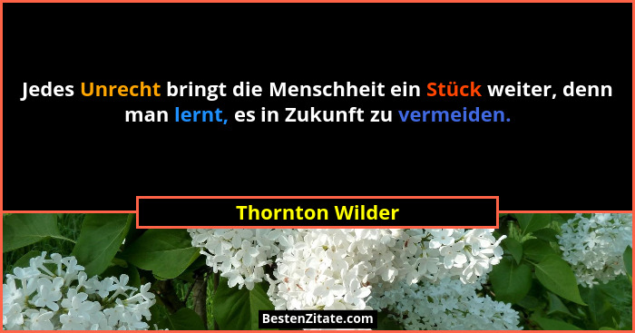 Jedes Unrecht bringt die Menschheit ein Stück weiter, denn man lernt, es in Zukunft zu vermeiden.... - Thornton Wilder