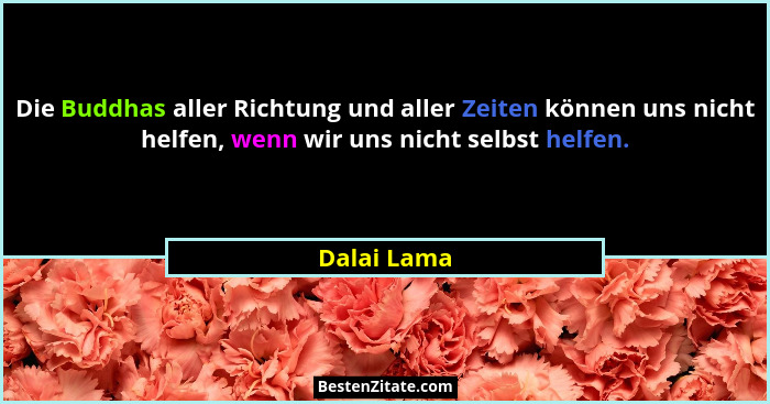 Die Buddhas aller Richtung und aller Zeiten können uns nicht helfen, wenn wir uns nicht selbst helfen.... - Dalai Lama
