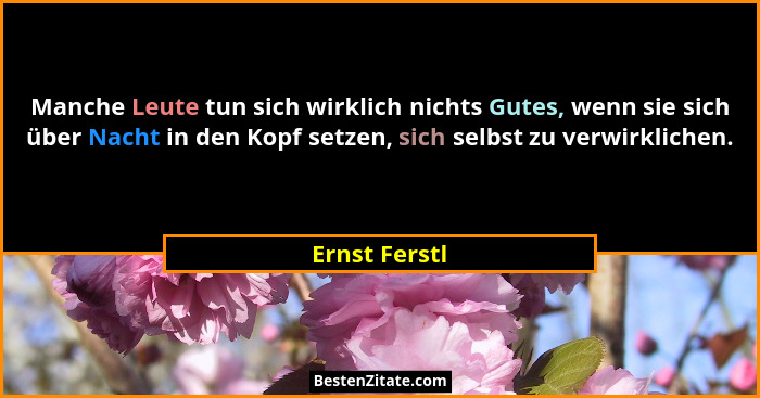 Manche Leute tun sich wirklich nichts Gutes, wenn sie sich über Nacht in den Kopf setzen, sich selbst zu verwirklichen.... - Ernst Ferstl