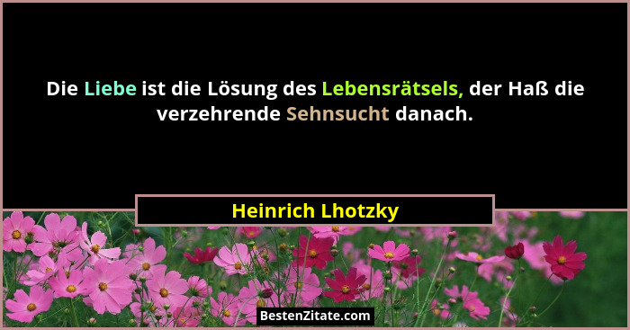 Die Liebe ist die Lösung des Lebensrätsels, der Haß die verzehrende Sehnsucht danach.... - Heinrich Lhotzky