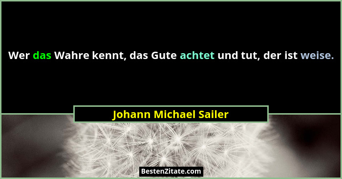 Wer das Wahre kennt, das Gute achtet und tut, der ist weise.... - Johann Michael Sailer
