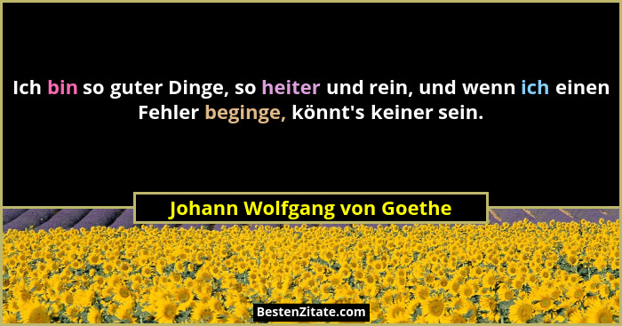 Ich bin so guter Dinge, so heiter und rein, und wenn ich einen Fehler beginge, könnt's keiner sein.... - Johann Wolfgang von Goethe