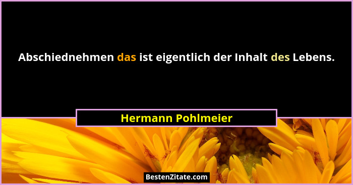 Abschiednehmen das ist eigentlich der Inhalt des Lebens.... - Hermann Pohlmeier