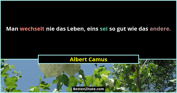 Man wechselt nie das Leben, eins sei so gut wie das andere.... - Albert Camus