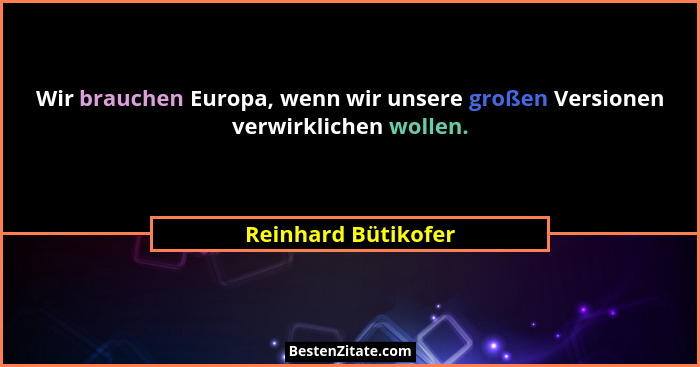 Wir brauchen Europa, wenn wir unsere großen Versionen verwirklichen wollen.... - Reinhard Bütikofer