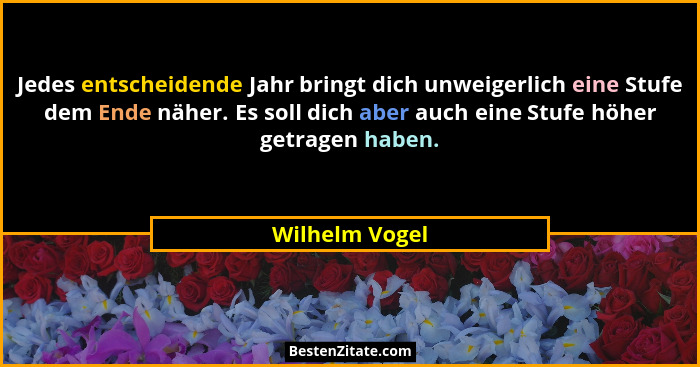 Jedes entscheidende Jahr bringt dich unweigerlich eine Stufe dem Ende näher. Es soll dich aber auch eine Stufe höher getragen haben.... - Wilhelm Vogel
