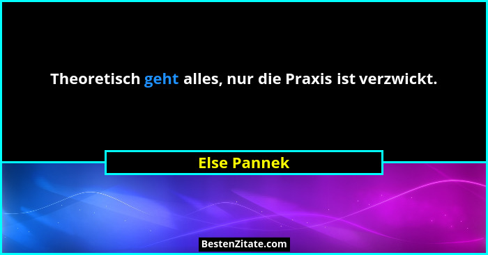 Theoretisch geht alles, nur die Praxis ist verzwickt.... - Else Pannek