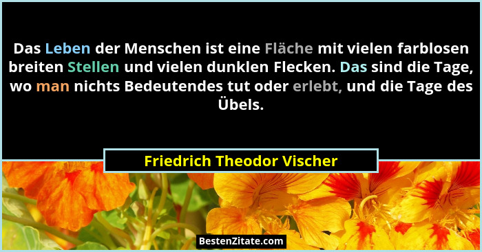 Das Leben der Menschen ist eine Fläche mit vielen farblosen breiten Stellen und vielen dunklen Flecken. Das sind die Tage,... - Friedrich Theodor Vischer