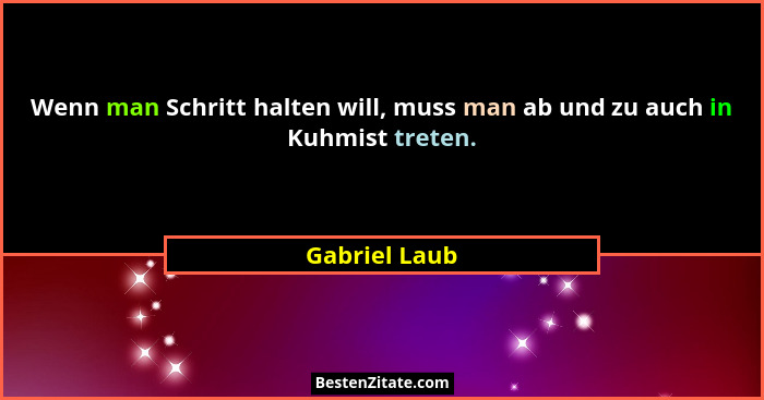 Wenn man Schritt halten will, muss man ab und zu auch in Kuhmist treten.... - Gabriel Laub