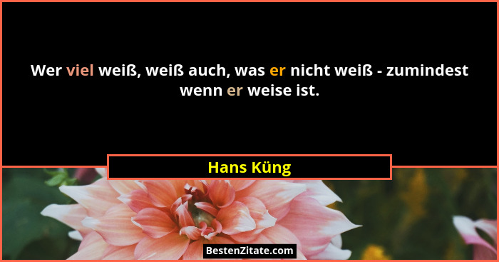 Wer viel weiß, weiß auch, was er nicht weiß - zumindest wenn er weise ist.... - Hans Küng