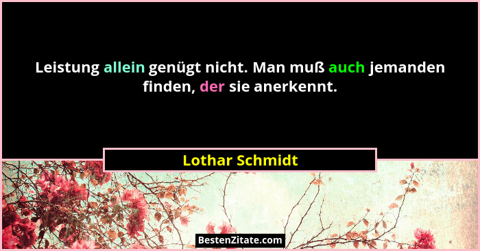 Leistung allein genügt nicht. Man muß auch jemanden finden, der sie anerkennt.... - Lothar Schmidt