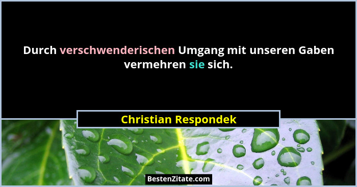 Durch verschwenderischen Umgang mit unseren Gaben vermehren sie sich.... - Christian Respondek
