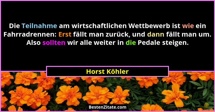 Die Teilnahme am wirtschaftlichen Wettbewerb ist wie ein Fahrradrennen: Erst fällt man zurück, und dann fällt man um. Also sollten wir... - Horst Köhler