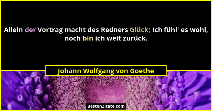 Allein der Vortrag macht des Redners Glück; Ich fühl' es wohl, noch bin ich weit zurück.... - Johann Wolfgang von Goethe