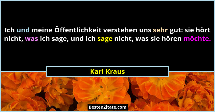 Ich und meine Öffentlichkeit verstehen uns sehr gut: sie hört nicht, was ich sage, und ich sage nicht, was sie hören möchte.... - Karl Kraus