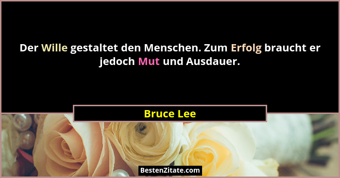 Der Wille gestaltet den Menschen. Zum Erfolg braucht er jedoch Mut und Ausdauer.... - Bruce Lee