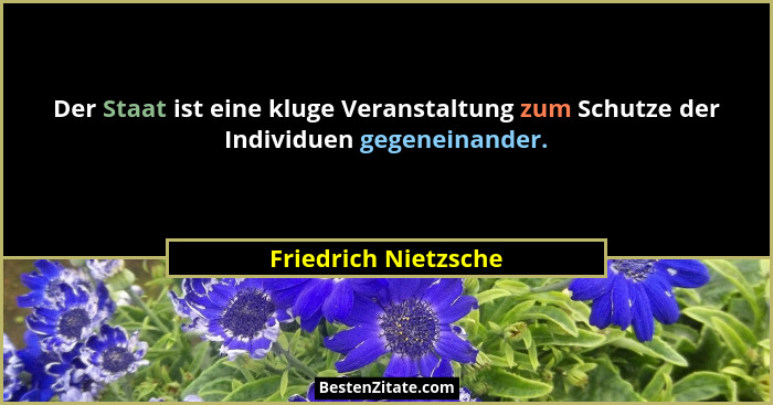 Der Staat ist eine kluge Veranstaltung zum Schutze der Individuen gegeneinander.... - Friedrich Nietzsche