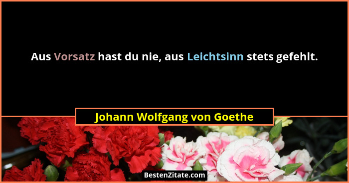 Aus Vorsatz hast du nie, aus Leichtsinn stets gefehlt.... - Johann Wolfgang von Goethe