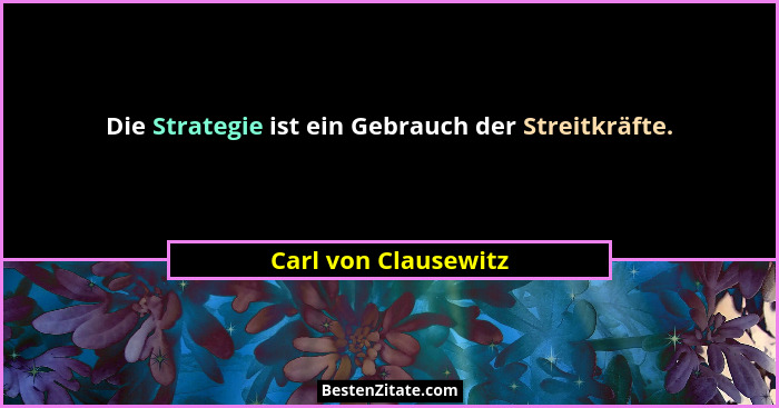 Die Strategie ist ein Gebrauch der Streitkräfte.... - Carl von Clausewitz