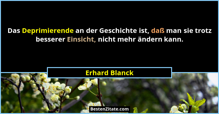 Das Deprimierende an der Geschichte ist, daß man sie trotz besserer Einsicht, nicht mehr ändern kann.... - Erhard Blanck