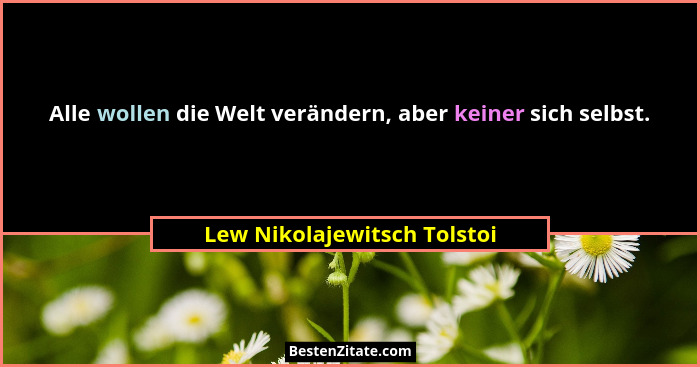 Alle wollen die Welt verändern, aber keiner sich selbst.... - Lew Nikolajewitsch Tolstoi
