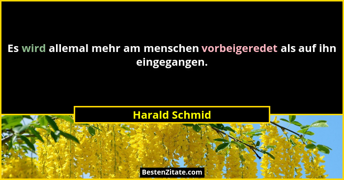 Es wird allemal mehr am menschen vorbeigeredet als auf ihn eingegangen.... - Harald Schmid