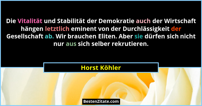 Die Vitalität und Stabilität der Demokratie auch der Wirtschaft hängen letztlich eminent von der Durchlässigkeit der Gesellschaft ab. W... - Horst Köhler