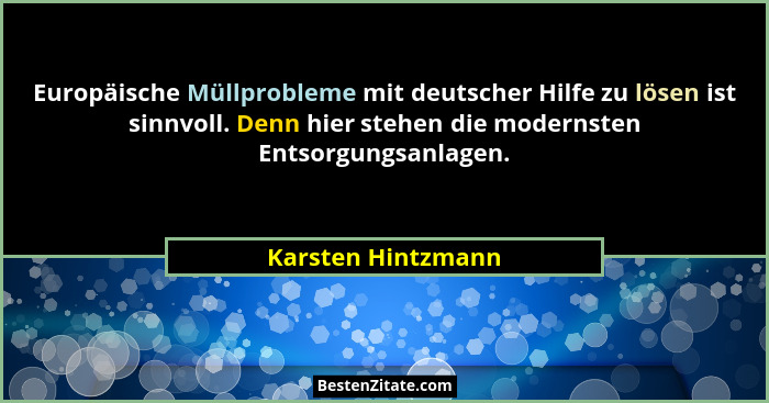 Europäische Müllprobleme mit deutscher Hilfe zu lösen ist sinnvoll. Denn hier stehen die modernsten Entsorgungsanlagen.... - Karsten Hintzmann