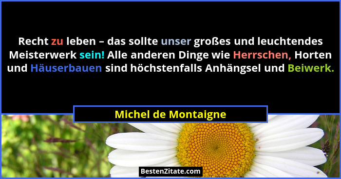 Recht zu leben – das sollte unser großes und leuchtendes Meisterwerk sein! Alle anderen Dinge wie Herrschen, Horten und Häuserba... - Michel de Montaigne