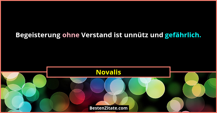 Begeisterung ohne Verstand ist unnütz und gefährlich.... - Novalis