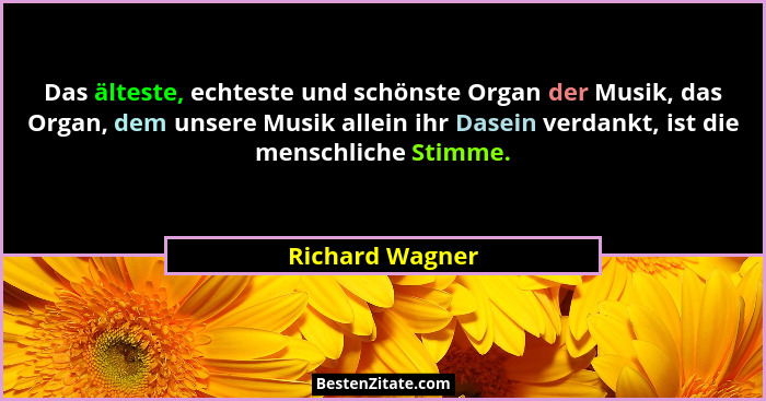 Das älteste, echteste und schönste Organ der Musik, das Organ, dem unsere Musik allein ihr Dasein verdankt, ist die menschliche Stimm... - Richard Wagner