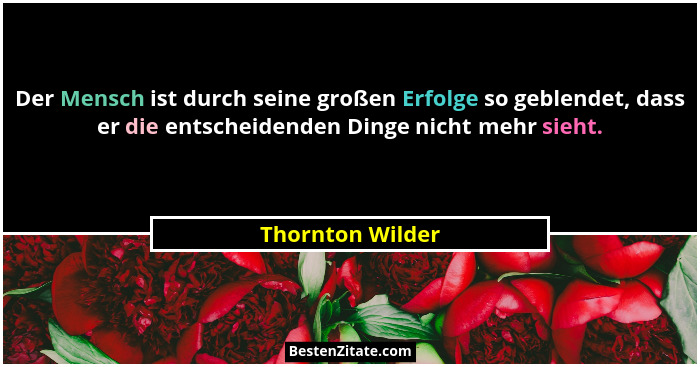 Der Mensch ist durch seine großen Erfolge so geblendet, dass er die entscheidenden Dinge nicht mehr sieht.... - Thornton Wilder