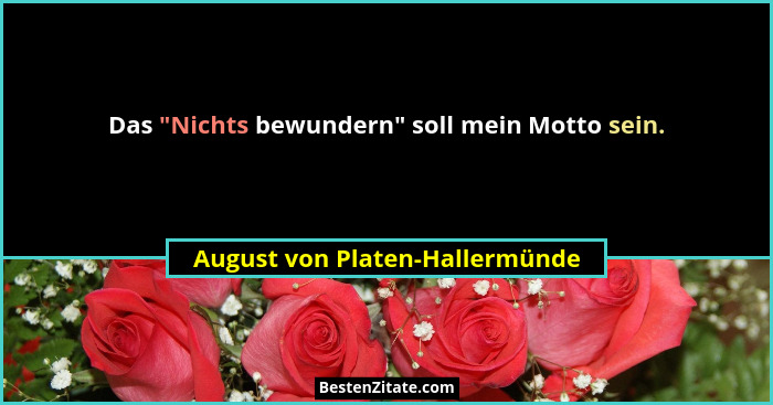 Das "Nichts bewundern" soll mein Motto sein.... - August von Platen-Hallermünde