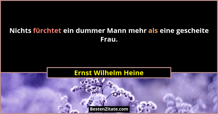 Nichts fürchtet ein dummer Mann mehr als eine gescheite Frau.... - Ernst Wilhelm Heine