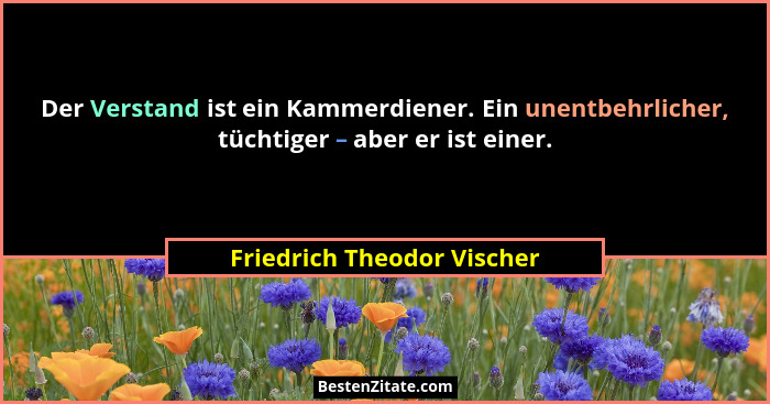 Der Verstand ist ein Kammerdiener. Ein unentbehrlicher, tüchtiger – aber er ist einer.... - Friedrich Theodor Vischer