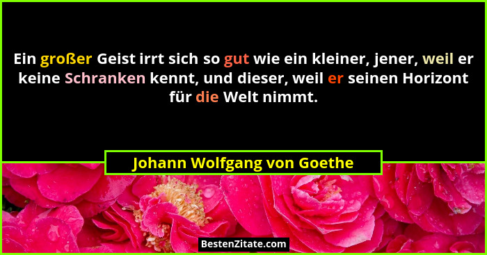 Ein großer Geist irrt sich so gut wie ein kleiner, jener, weil er keine Schranken kennt, und dieser, weil er seinen Horiz... - Johann Wolfgang von Goethe