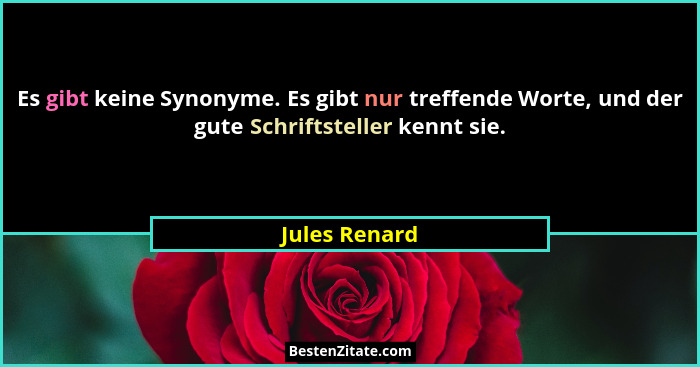 Es gibt keine Synonyme. Es gibt nur treffende Worte, und der gute Schriftsteller kennt sie.... - Jules Renard