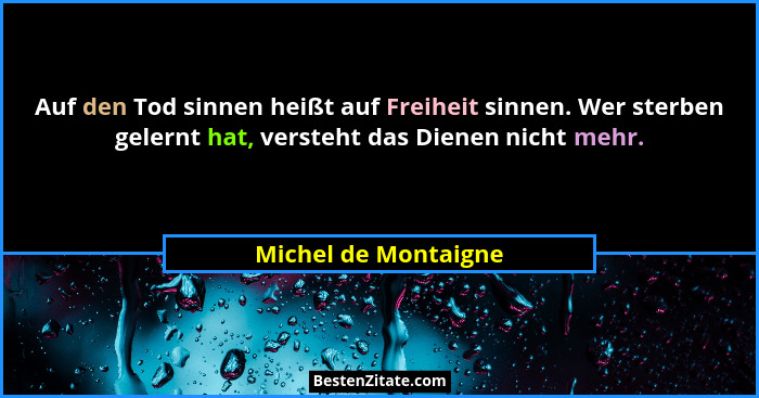 Auf den Tod sinnen heißt auf Freiheit sinnen. Wer sterben gelernt hat, versteht das Dienen nicht mehr.... - Michel de Montaigne