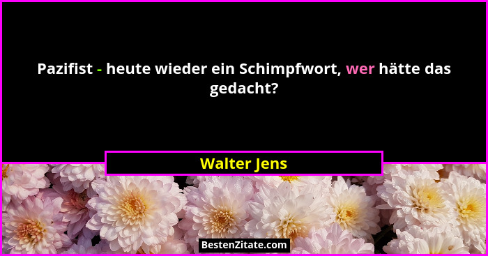 Pazifist - heute wieder ein Schimpfwort, wer hätte das gedacht?... - Walter Jens