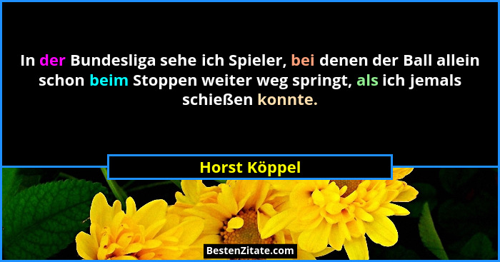 In der Bundesliga sehe ich Spieler, bei denen der Ball allein schon beim Stoppen weiter weg springt, als ich jemals schießen konnte.... - Horst Köppel