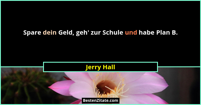Spare dein Geld, geh' zur Schule und habe Plan B.... - Jerry Hall