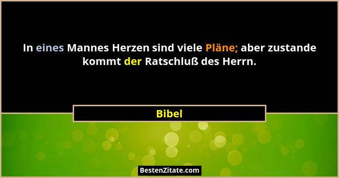 In eines Mannes Herzen sind viele Pläne; aber zustande kommt der Ratschluß des Herrn.... - Bibel