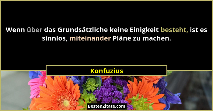 Wenn über das Grundsätzliche keine Einigkeit besteht, ist es sinnlos, miteinander Pläne zu machen.... - Konfuzius